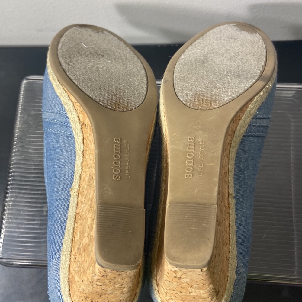 Sonoma Jenne Chambray Peep Toe Platform Wedge Sandals - Picture 7 of 7